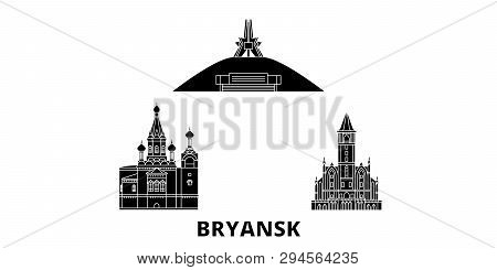 Russia, Bryansk Flat Travel Skyline Set. Russia, Bryansk Black City Vector Illustration, Symbol, Tra