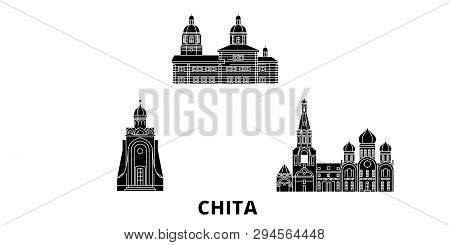 Russia, Chita Flat Travel Skyline Set. Russia, Chita Black City Vector Illustration, Symbol, Travel 