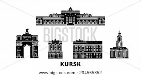 Russia, Kursk Flat Travel Skyline Set. Russia, Kursk Black City Vector Illustration, Symbol, Travel 
