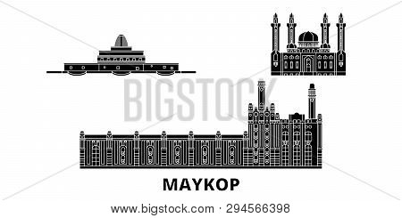 Russia, Maykop Flat Travel Skyline Set. Russia, Maykop Black City Vector Illustration, Symbol, Trave