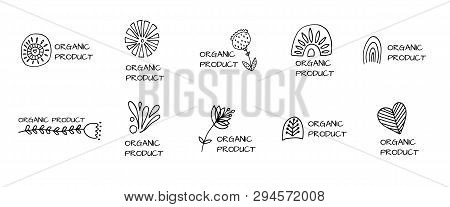 Organic Product Logoset  With Swedish Pattern Element. For Shop, Store, Market, Print, Labels, Badge