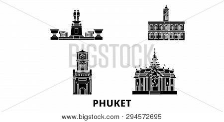 Thailand, Phuket Flat Travel Skyline Set. Thailand, Phuket Black City Vector Illustration, Symbol, T