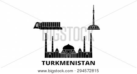 Turkmenistan Flat Travel Skyline Set. Turkmenistan Black City Vector Illustration, Symbol, Travel Si