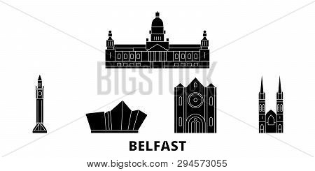 United Kingdom, Belfast Flat Travel Skyline Set. United Kingdom, Belfast Black City Vector Illustrat