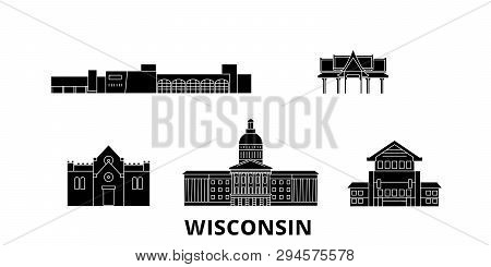 United States, Madison Flat Travel Skyline Set. United States, Madison Black City Vector Illustratio