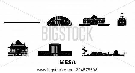 United States, Mesa Flat Travel Skyline Set. United States, Mesa Black City Vector Illustration, Sym