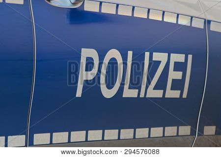 Side View Of A Typical German Police Car With Lettering 