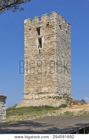 Byzantine Tower In Town Of Nea Fokea, Kassandra, Chalkidiki, Central Macedonia, Greece