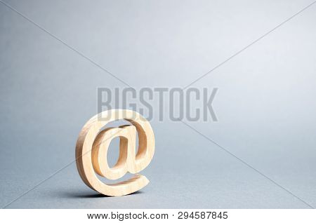 Email Icon On Gray Background. Internet Correspondence, Communication On The Internet. Contacts For 