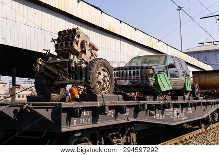 Perm, Russia - April 10, 1019: Artisanal Gunnery And Svbied (car Bomb) Of Isis Militants Seized As A
