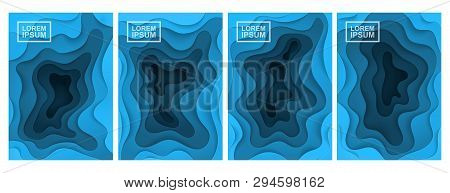 3d Abstract Background. A Set Of Four Options. Layers Cut From Paper. A4 Template For Banner Design,
