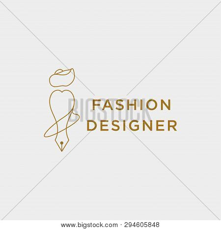 Fashion Writer Or Designer In Simple Line Logo Template Vector Illustration Icon Element