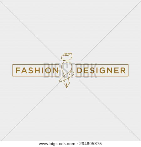 Fashion Writer Or Designer In Simple Line Logo Template Vector Illustration Icon Element