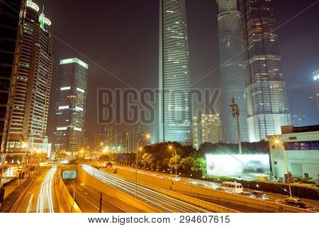 Chinese Shanghai Lujiazui Night. See The Night On The Chinese Shanghai Lujiazui Bridge