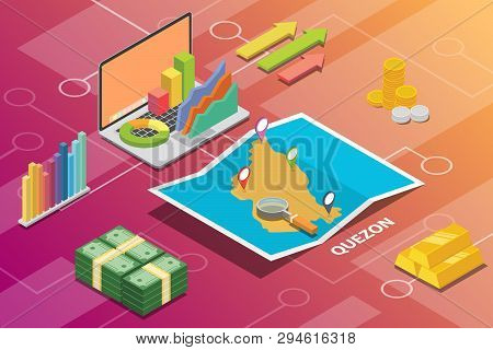 Quezon Philippines City Isometric Financial Economy Condition Concept For Describe Cities Growth Exp