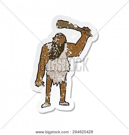 retro distressed sticker of a cartoon neanderthal