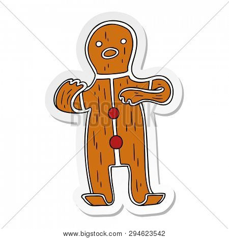 hand drawn sticker cartoon doodle of a gingerbread man