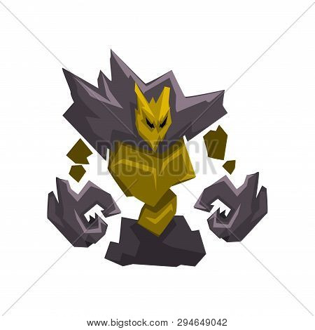 Stone Golem Monster, Fantasy Mystic Creature Cartoon Character Vector Illustration