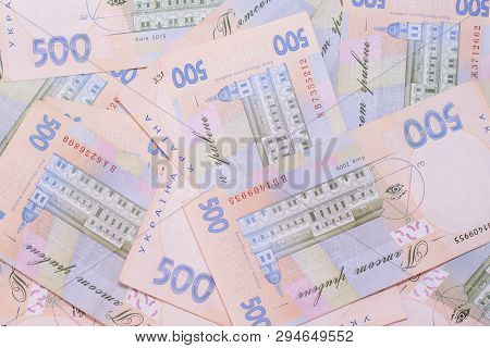 Hryvnia Uah Ukrainian Banknotes. 500 Ukraine National Financies Background.