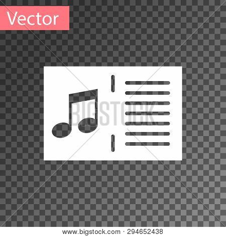 White Music Book With Note Icon Isolated On Transparent Background. Music Sheet With Note Stave. Not