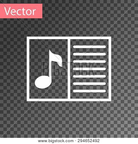 White Music Book With Note Icon Isolated On Transparent Background. Music Sheet With Note Stave. Not