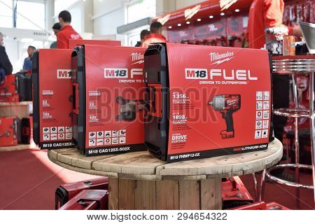 Kaunas, Lithuania - April 04: Milwaukee Power Tools In Kaunas On April 04, 2019. The Milwaukee Elect