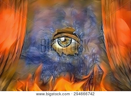 Abstract painting. Eye on colorful stage. 3D rendering