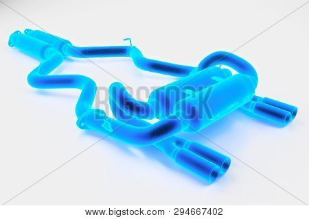 Tuning Exhaust System For A Sports Car. Car Muffler, Exhaust Silencer On A White Background