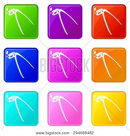 Medical Pliers Icons Set 9 Color Collection Isolated On White For Any Design