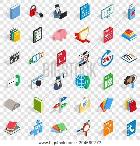Elearning Icons Set. Isometric Style Of 36 Elearning Vector Icons For Web For Any Design