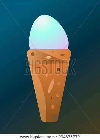 Light Bleu-purple Easter Egg In Ice Cream Cone With Ellipses Ornament.
