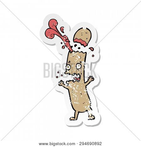 retro distressed sticker of a cartoon undercooked sausage