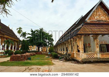 Temple In Pakse Laos In March At Sunny Day