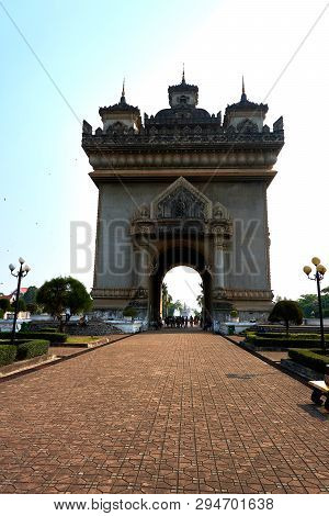 Patuxai Victory Monument Attractive Landmark Of Vientiane City Of Laos.