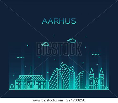 Aarhus Skyline Denmark Vector City Linear Style