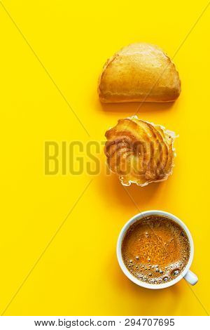 Knolling Composition Traditional Italian Pastry Cassatella Sweet Ravioli With Ricotta Filling Zeppol
