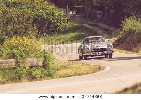 Pesaro Colle San Bartolo , Italy - May 17 - 2018 : Mercedes-benz 300 Sl CoupÉ (w198) 1955 On An Old 