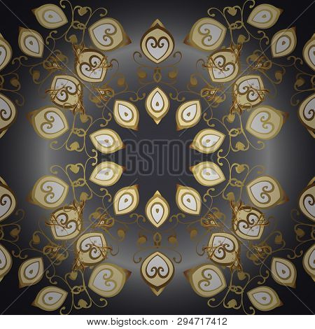 Seamless Pattern Print. Design. Flat Elements. Nice Fabric Pattern. Vector. Doodles Brown, Gray And 