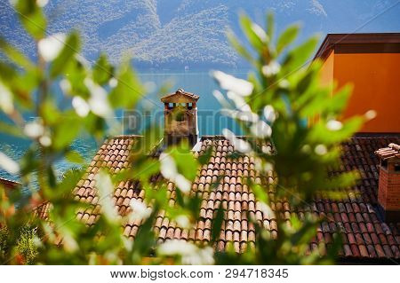 Beautiful Roofs In Gandria Village Near Lugano, Canton Of Ticino, Switzerland