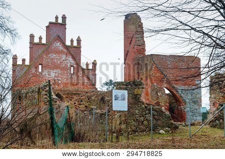 Church Of St. Laurentius, Old Building Of Field Stone And Red Brick, Salskoye Village, Zelenograd Di
