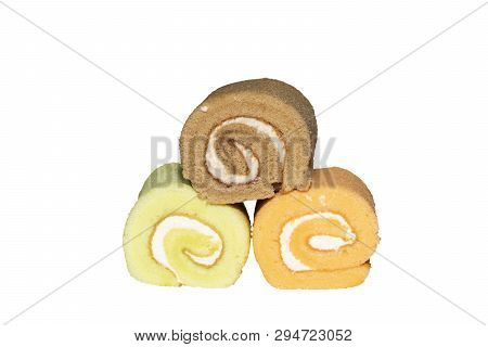 Colorful Roll Cake Creamy Butter Roll Cake Filling On A White Background