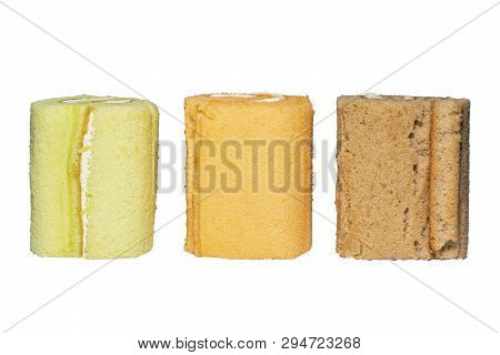 Colorful Roll Cake Creamy Butter Roll Cake Filling On A White Background
