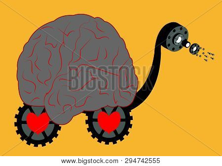 Illustration Of A Brian In Form Of A Toy Walking Slowly