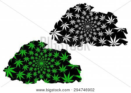 Bhutan - Map Is Designed Cannabis Leaf Green And Black, Kingdom Of Bhutan Map Made Of Marijuana (mar