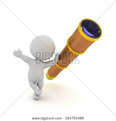 3D Character Leaning On Spyglass