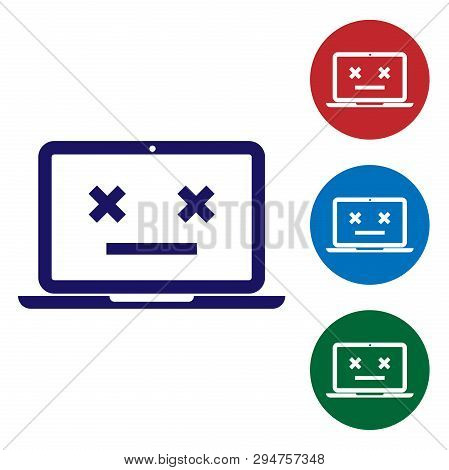 Blue Dead Laptop Icon Isolated On White Background. 404 Error Like Laptop With Dead Emoji. Fatal Err