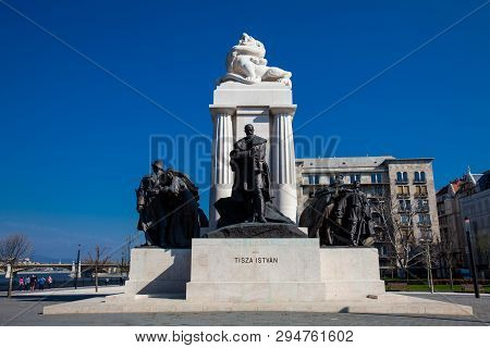 Budapest, Hungary - April, 2018: Grof Istvan Tisza Monument