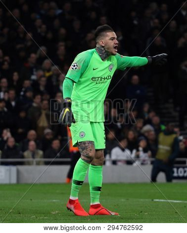 LONDON, ENGLAND: 09 MAR 2019. Ederson of Man City during the UEFA Champions League Quarter Final, First Leg match