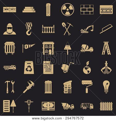 Building Work Icons Set. Simple Style Of 36 Building Work Vector Icons For Web For Any Design