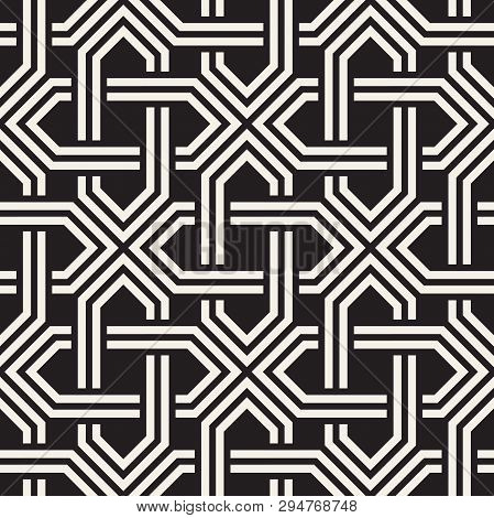 Vector Seamless Pattern. Abstract Geometric Lattice. Stylish Ethnic Design With Interlaced Lines.